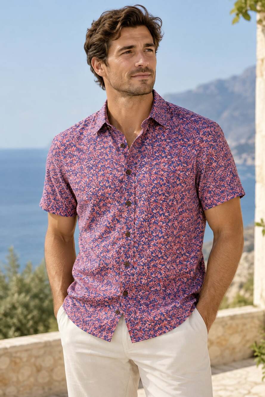 Rodd & Gunn 100% Linen Floral Sports Fit Short Sleeve Button-Down Shirt M
